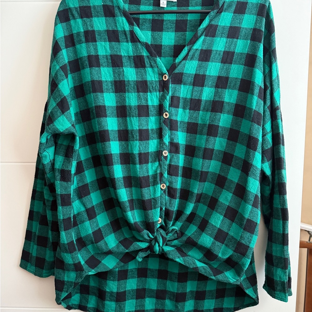 White Birch Teal and Black Plaid Button Down Shirt